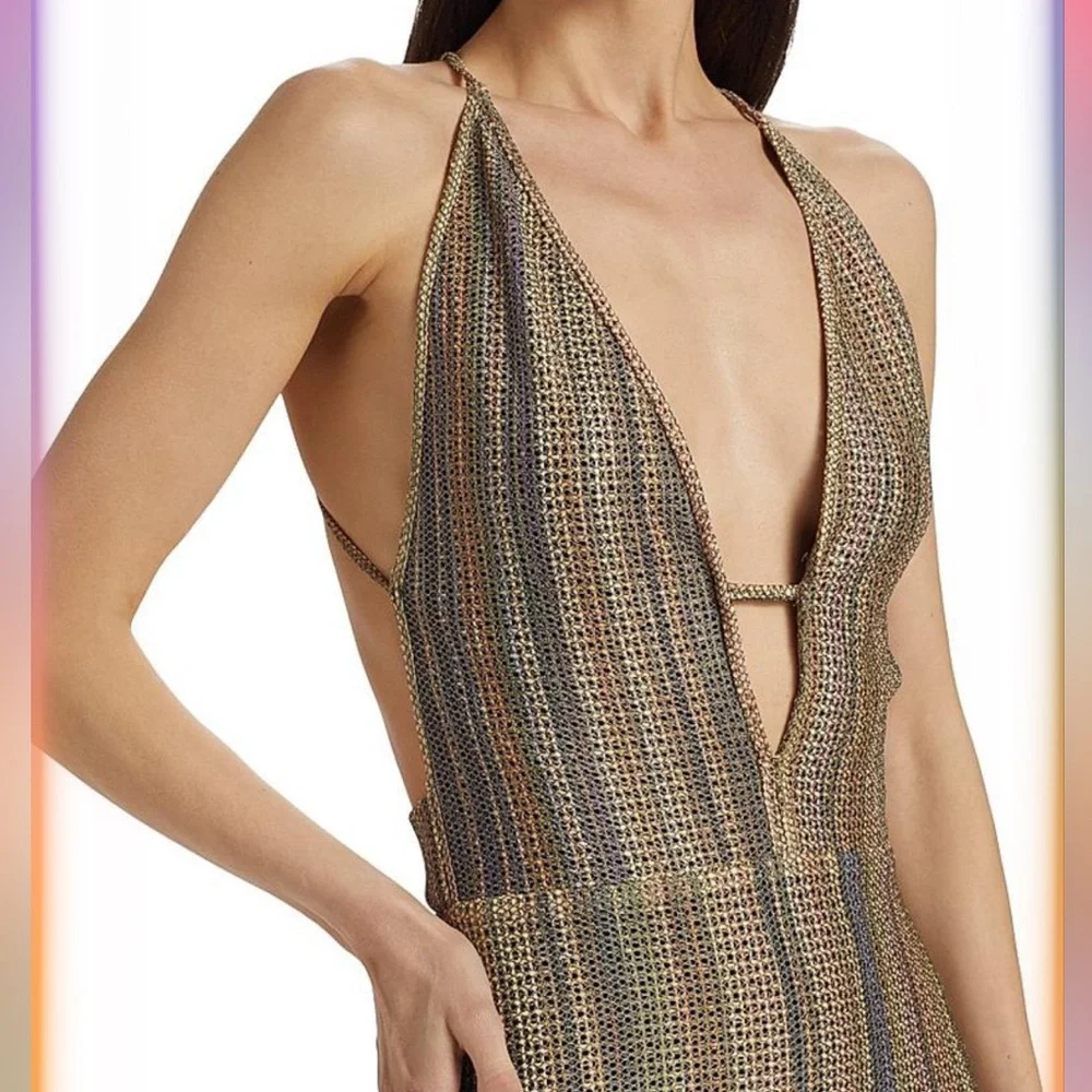 IRO Paris Emman Dress Sz 40 / 8 Shimmering Asymmetrical Cross Stripe Back NWT - Picture 3 of 16